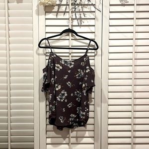 Flower cold shoulder tank